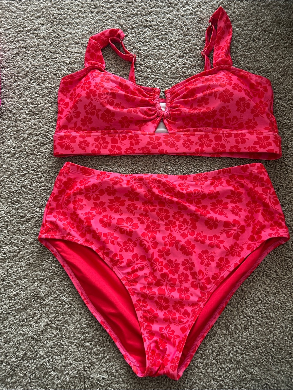Amazon Pink Floral High-Waist Bikini Set